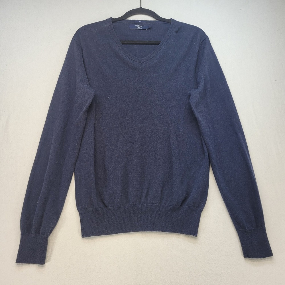 J.Crew V-Neck Sweater Mens‎ Medium Navy Blue Slim Fit Cotton Cashmere Blend